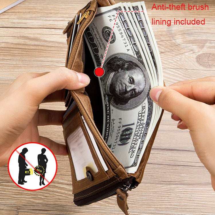 BULL CAPTAIN QB06 Retro First-layer Cowhide Anti-theft Zipper Wallet Short Drive License Coin Clip(Black)