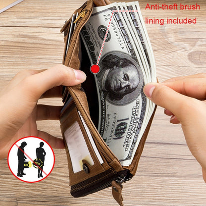 BULL CAPTAIN QB06 Retro First-layer Cowhide Anti-theft Zipper Wallet Short Drive License Coin Clip(Black)