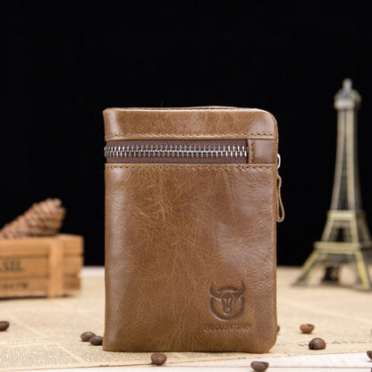 BULL CAPTAIN 03 Large-capacity Folding Multi-card Slot Cowhide Zipper Wallet Coin Clip(Yellow Brown)