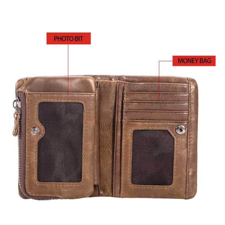 BULL CAPTAIN 03 Large-capacity Folding Multi-card Slot Cowhide Zipper Wallet Coin Clip(Yellow Brown)