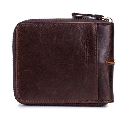 BULL CAPTAIN 042 RFID Anti-theft Cowhide Multi-card Slot Business Card Holder Zipper Wallet(Coffee)