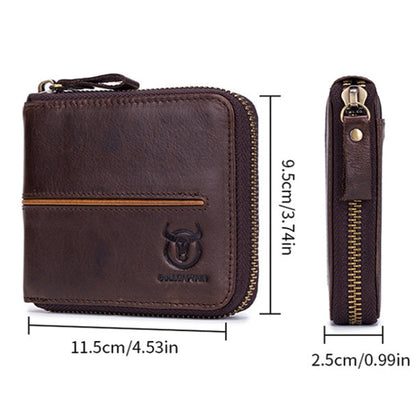 BULL CAPTAIN 042 RFID Antivol en cuir de vachette Porte-cartes multiples Porte-cartes de visite Portefeuille zippé (Café)