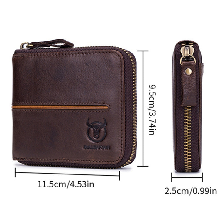 BULL CAPTAIN 042 RFID Anti-theft Cowhide Multi-card Slot Business Card Holder Zipper Wallet(Black)