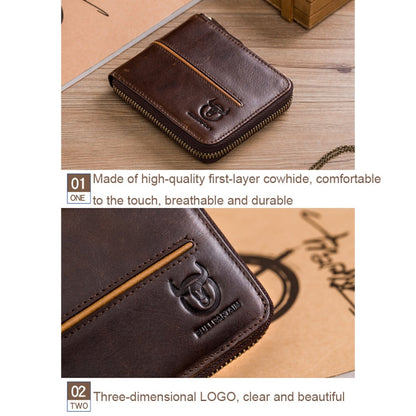 BULL CAPTAIN 042 RFID Antivol en cuir de vachette Porte-cartes multiples Porte-cartes de visite Portefeuille zippé (Café)