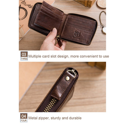 BULL CAPTAIN 042 RFID Antivol en cuir de vachette Porte-cartes multiples Porte-cartes de visite Portefeuille zippé (Café)