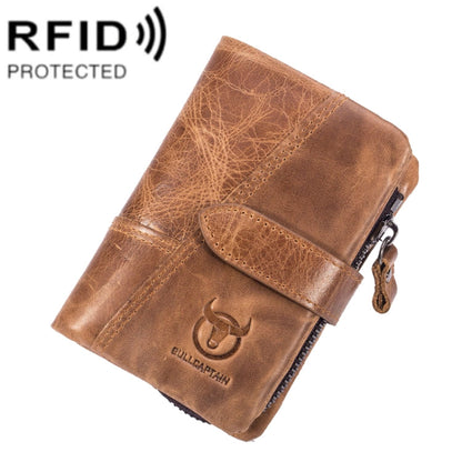 BULL CAPTAIN 01 Portefeuille homme vertical multifonctionnel en cuir de vachette, anti-vol RFID, détachable (brun-jaune)