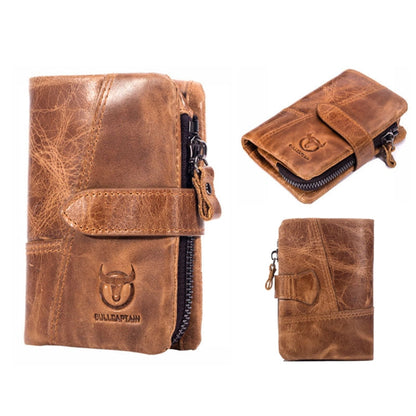 BULL CAPTAIN 01 Portefeuille homme vertical multifonctionnel en cuir de vachette, anti-vol RFID, détachable (brun-jaune)