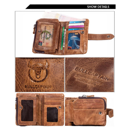 BULL CAPTAIN 01 Portefeuille homme vertical multifonctionnel en cuir de vachette, anti-vol RFID, détachable (brun-jaune)