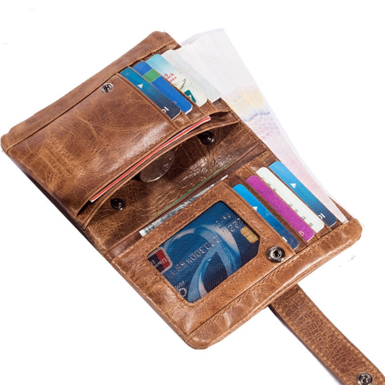 BULL CAPTAIN 01 Portefeuille homme vertical multifonctionnel en cuir de vachette, anti-vol RFID, détachable (brun-jaune)