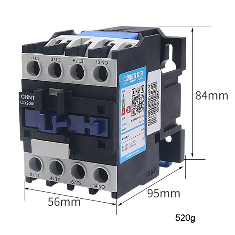 CHNT CJX2-2501 25A 220V Silver Alloy Contacts Multi-Purpose Single-Phase AC Contactor