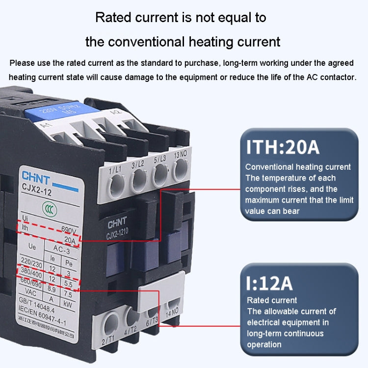 CHNT CJX2-5011 50A 220V Silver Alloy Contacts Multi-Purpose Single-Phase AC Contactor