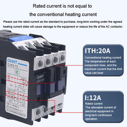 CHNT CJX2-5011 50A 220V Silver Alloy Contacts Multi-Purpose Single-Phase AC Contactor