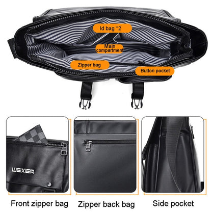 WEIXIER D269 Business Casual Mens Messenger Bag Large Capacity Workwear Functional Crossbody Packs(Black)