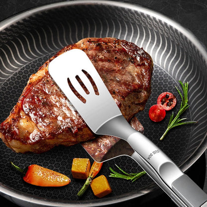 Kacheeg Stainless Steel Fish Spatula With Lock Kitchen Grill Scoop Steak Scraper Food Holder(Silver Gray)