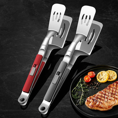 Kacheeg Stainless Steel Fish Spatula With Lock Kitchen Grill Scoop Steak Scraper Food Holder(Silver Gray)
