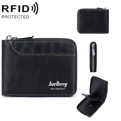 Baellerry D5101 RFID Anti-theft Spliced Short Wallet Retro Multi-card Zipper Coin Purse(Black)