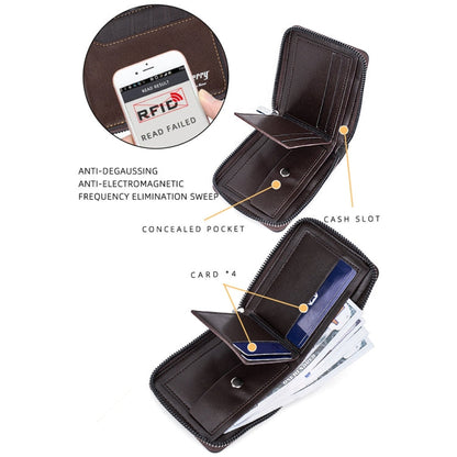 Baellerry D5101 RFID Anti-theft Spliced Short Wallet Retro Multi-card Zipper Coin Purse(Black)