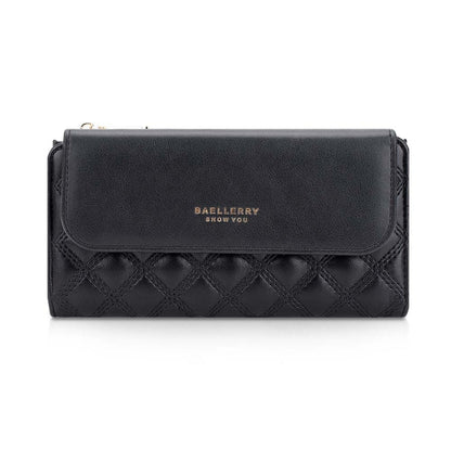 Baellerry N2403 Ladies Long Wallet with Multiple Card Slots Large Capacity Tri-fold Clutch Bag, Color: Black