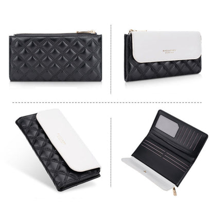Baellerry N2403 Ladies Long Wallet with Multiple Card Slots Large Capacity Tri-fold Clutch Bag, Color: Black White