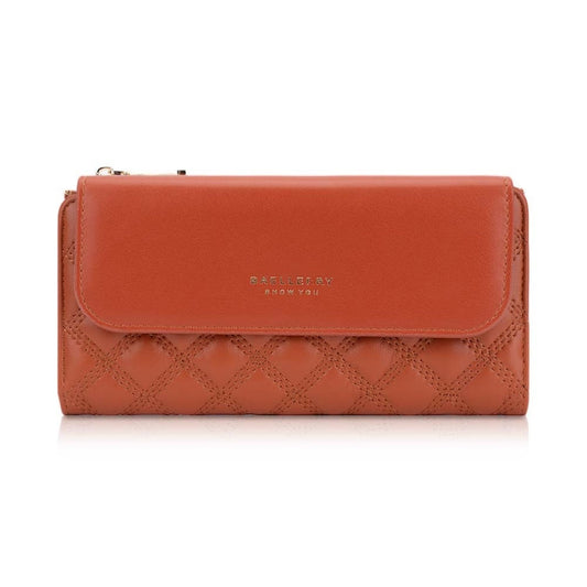 Baellerry N2403 Portefeuille Long Femme Multi-fentes Grande Capacité Portefeuille en Trois Volets, Couleur : Marron