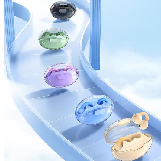 Écouteurs sans fil Bluetooth REAMX CozyBuds W15 à clip d'oreille transparent Écouteurs de sport OWS (Noir Étoile)