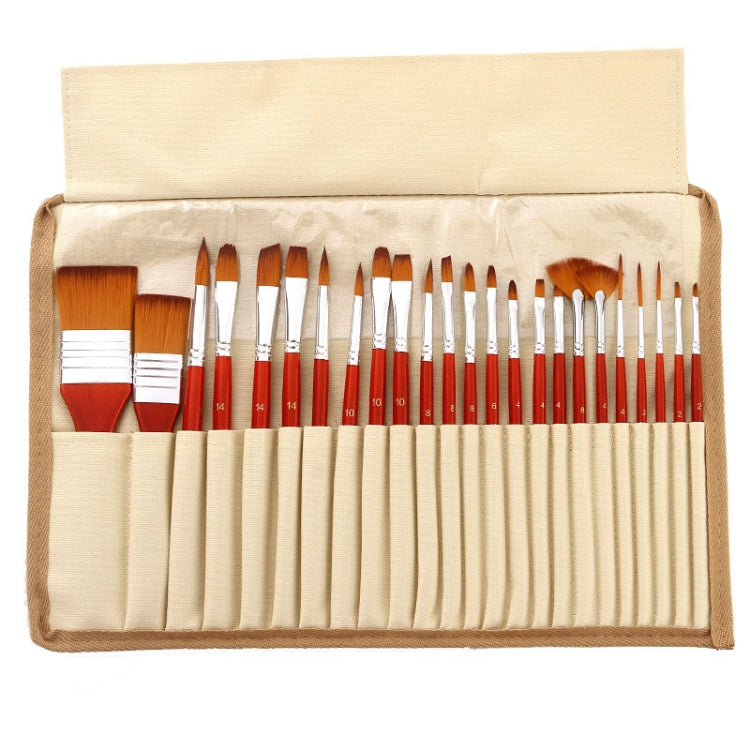 ZHU TING 24 pinceaux en nylon / ensemble de pinceaux de peinture à l'aquarelle avec sac en tissu (tige rouge-orange)