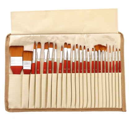 ZHU TING 24 pinceaux en nylon / ensemble de pinceaux de peinture à l'aquarelle avec sac en tissu (tige rouge-orange)