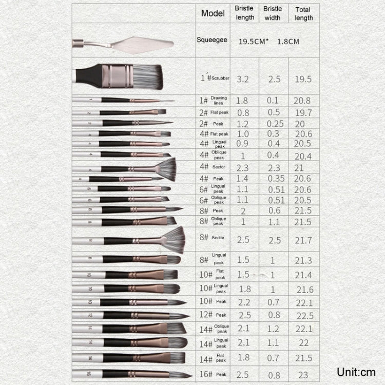 ZHU TING 24pcs /Set Nylon Bristle Paintbrush Set Painting Watercolor Brushes With Cloth Bag(White Rod)