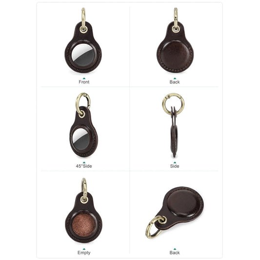 For Airtag 2nd Gen / AirTag 1st Gen CONTACTS FAMILY CF1139 First-Layer Cowhide Tracker Protective Case Pet Locator Leather Case(Dark Brown)