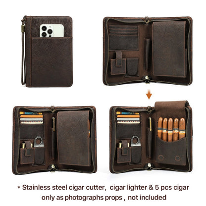 CONTACTS FAMILY CF5009 Genuine Leather Multifunctional Travel Convenient Cigar Box with Wrist Strap(Coffee)