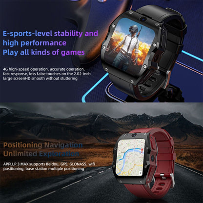 LOKMAT Appllp 3 Max Montre Intelligente Sportive Étanche avec Appel 4G et SOS, Écran 2.02 Pouces, Carte SIM (Bordeaux)