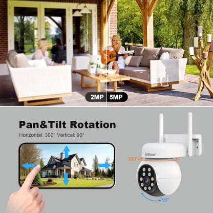 SriHome SH052 Caméra de Surveillance Extérieure PTZ IP Sans Fil 5MP AI Suivi Automatique Alarme Sonore et Lumineuse Vision Nocturne Couleur Starlight, Fiche : US