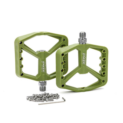 ENLEE F228 1 paire Pédales de vélo en nylon Repose-pieds de VTT élargis pour le cyclisme (Vert olive)