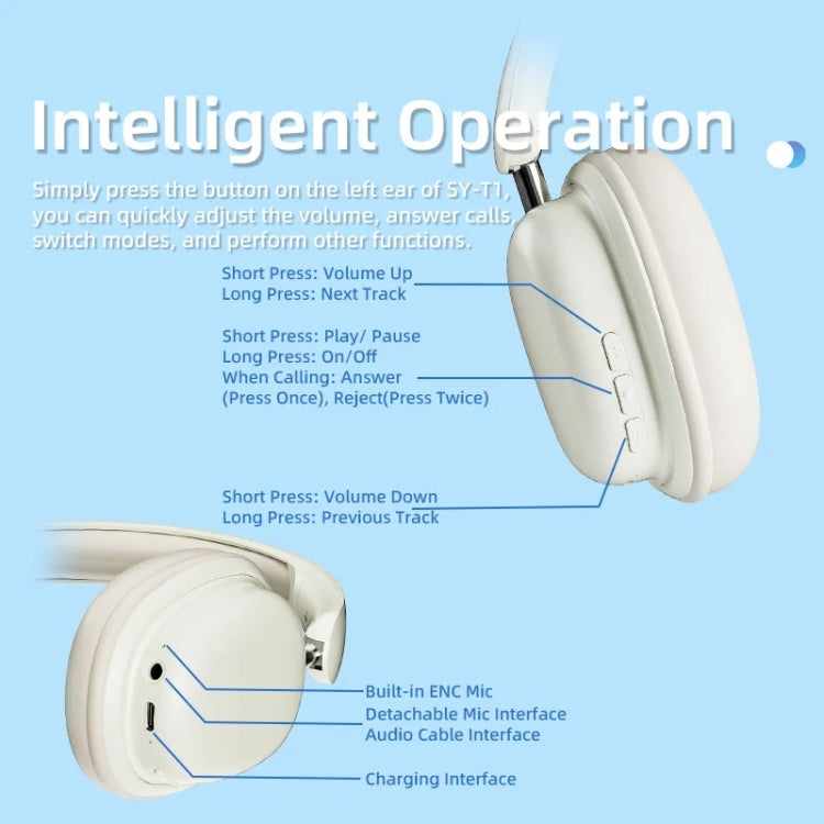 Casque sans fil SOYTO SY-T1, casque de jeu Bluetooth avec microphone Plug & Play (blanc)