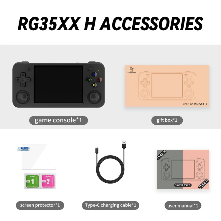 ANBERNIC RG35XX H Handheld Game Console 3.5 Inch IPS Screen Linux System 64GB+128GB(Transparent Purple)