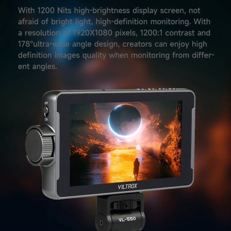 Moniteurs de studio pour appareil photo VILTROX DC550 à bouton-poussoir de 5,5 pouces Moniteur de réalisateur 4K HDMI 3D LUT