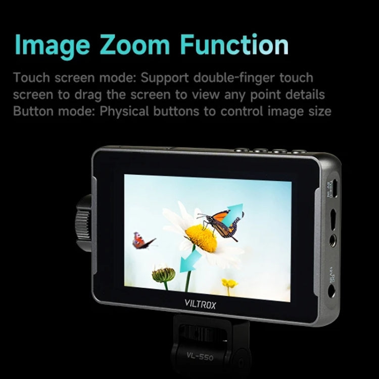 Moniteurs de studio pour appareil photo VILTROX DC550 à bouton-poussoir de 5,5 pouces Moniteur de réalisateur 4K HDMI 3D LUT