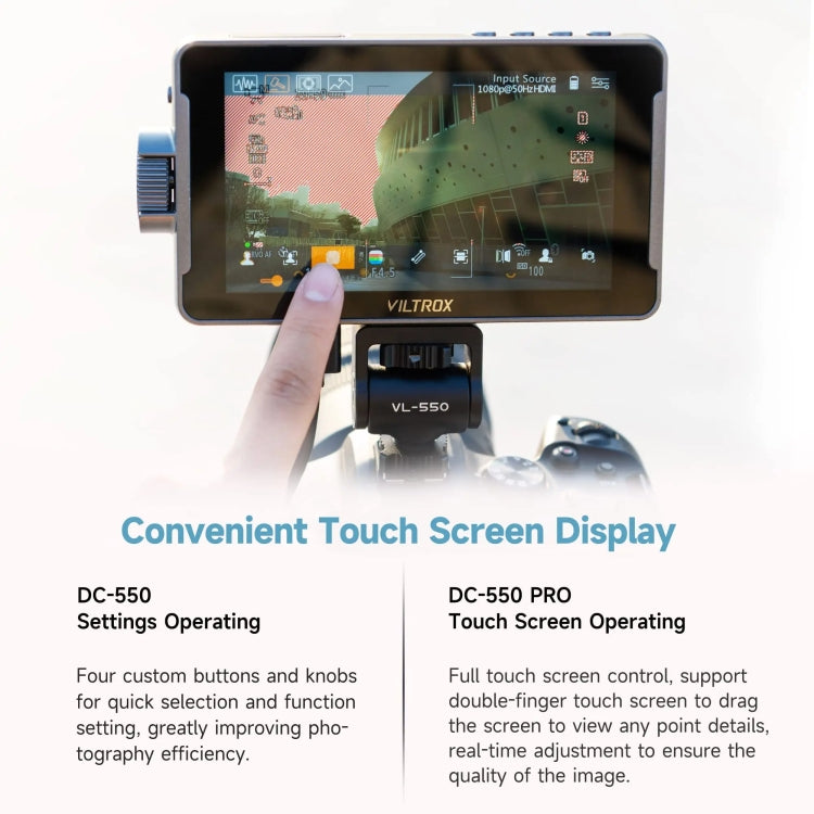 Moniteurs de studio pour appareil photo VILTROX DC550 à bouton-poussoir de 5,5 pouces Moniteur de réalisateur 4K HDMI 3D LUT