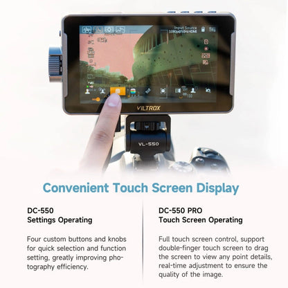 Moniteurs de studio pour appareil photo VILTROX DC550 à bouton-poussoir de 5,5 pouces Moniteur de réalisateur 4K HDMI 3D LUT