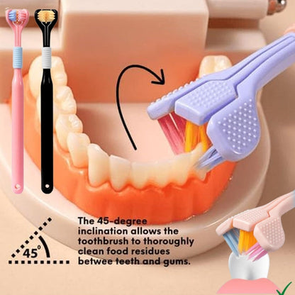 YALINA Brosse à Dents à Trois Têtes Poils Souples Brosse à Dents en Forme de V à 360 Degrés Adulte Couleur de Tête Aléatoire Violette
