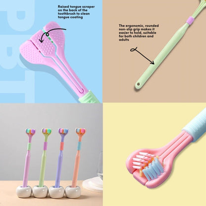 YALINA Three Sided Toothbrush Soft Hair 360 Degree V Shaped Toothbrush A22 Kids Yellow