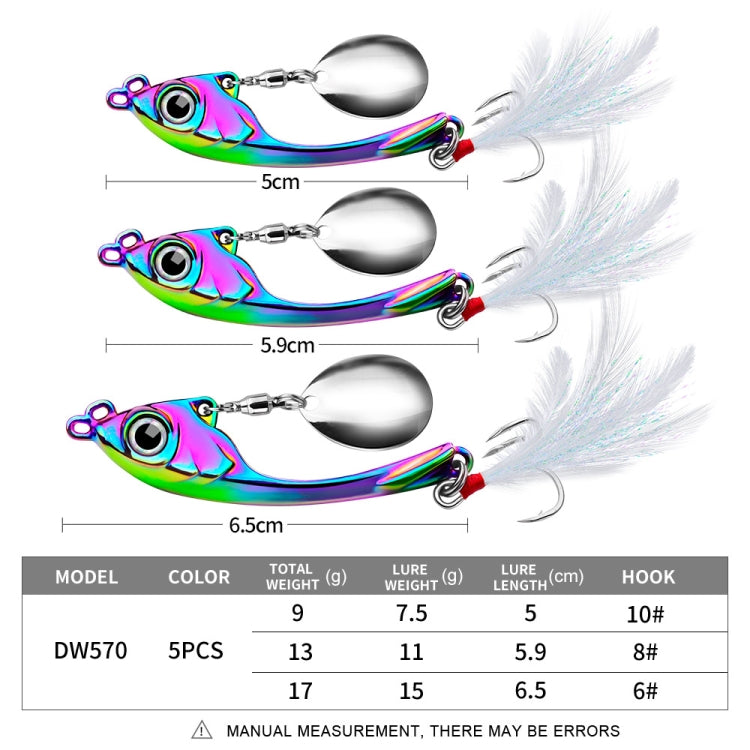 PROBEROS DW570 Fishing Lures Spinning Sequins Long Casting Tremor Swimming VIB Micro Tremor Zinc Alloy Bait(Colorful) Weight: 17g