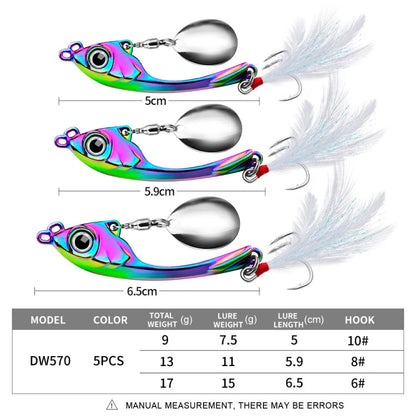 PROBEROS DW570 Fishing Lures Spinning Sequins Long Casting Tremor Swimming VIB Micro Tremor Zinc Alloy Bait(Colorful) Weight: 17g