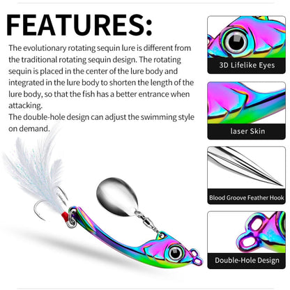PROBEROS DW570 Fishing Lures Spinning Sequins Long Casting Tremor Swimming VIB Micro Tremor Zinc Alloy Bait(Colorful) Weight: 17g