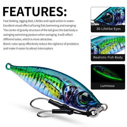 PROBEROS LF137 3D Spray Painted Bionic Lure Warp Bass Leader Fish Long Casting Freshwater Sea Luminous Fishing Bait, Size: 60g(Color C)