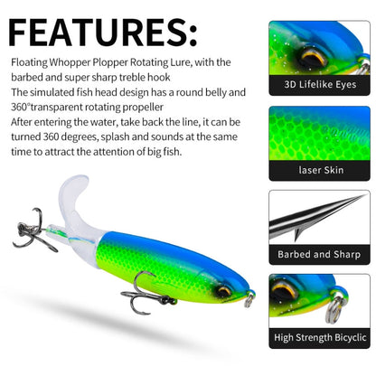 PROBEROS DW601 360 Degree Rotating Propeller Lures Topwater Tethered Tractor Floating Fake Fish Bait, Size: 11.5cm/16.5g(Color C)