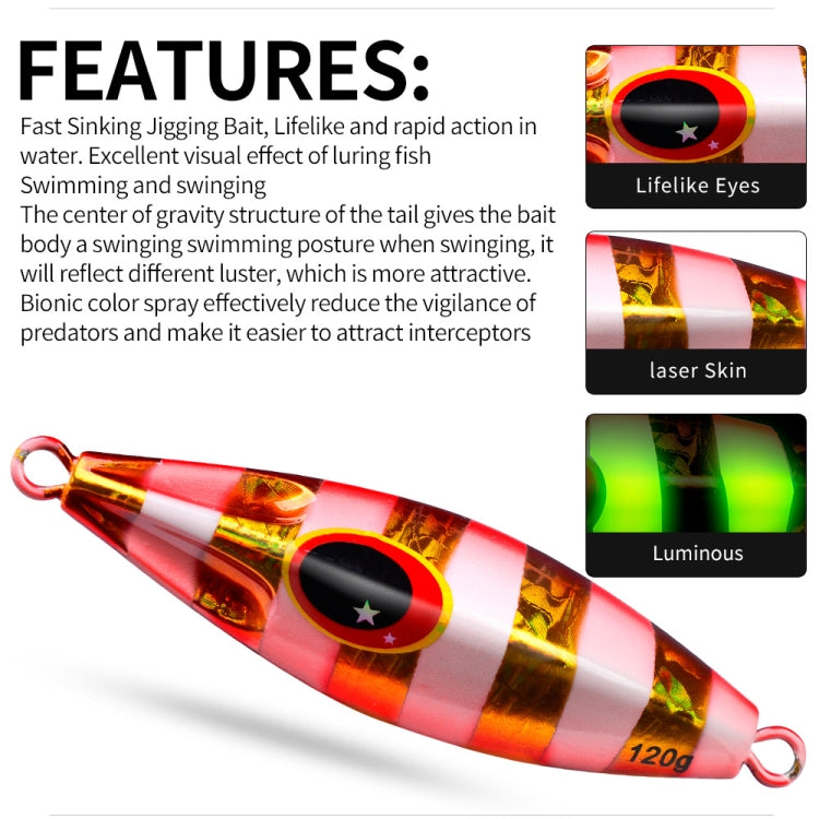PROBEROS LF124 Deep Sea Iron Plate Lead Fish Fishing Lure Slow Sinking Rocking Luminous Boat Fishing Bait, Size: 40g(Color A)