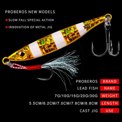 PROBEROS LF126 Leurre de pêche Long Casting en plomb pour eau douce et mer, paillettes, poids : 15g (couleur lumineuse A)