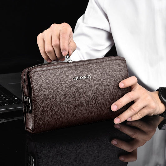 WEIXIER W125 Pochette Homme à Mot de Passe et Fermeture Éclair, Étui Téléphone Professionnel (Marron)