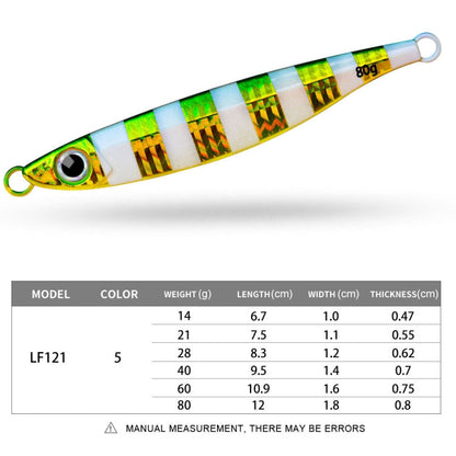 PROBEROS LF121 Fast Sinking Laser Boat Fishing Sea Fishing Lure Iron Plate Bait, Weight: 21g(Luminous Color E)